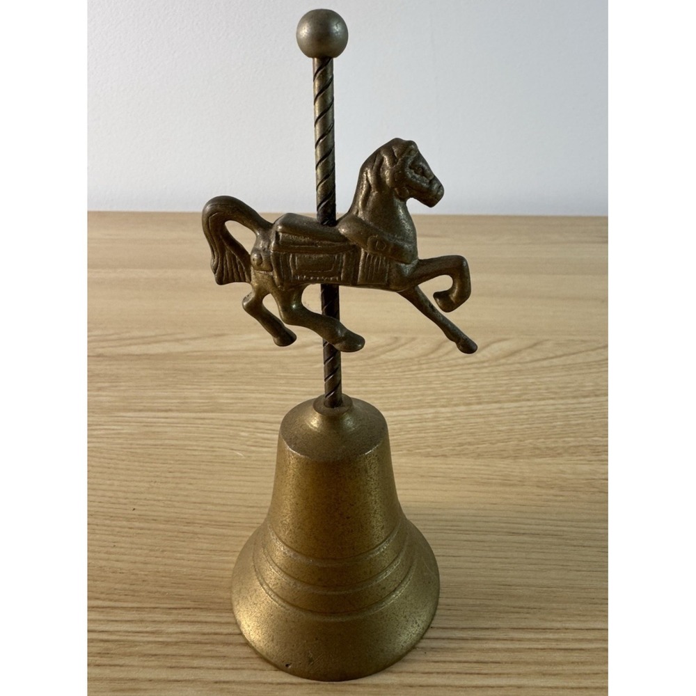 Vintage Brass Carousel Horse Desk Bell Made in Taiwan Decorative Collectible